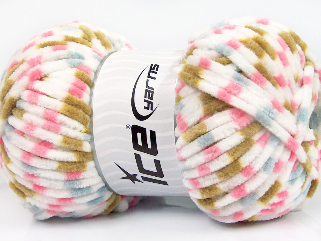 Roze|Blauw|Wit|Olijfgroen Chenille Yarns 4x100gr