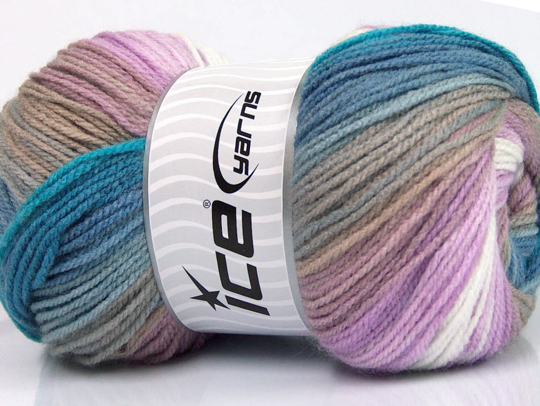 Wit|Lila|Blauw Tinten|Beige Zelfstrepende Garens 4x100gr